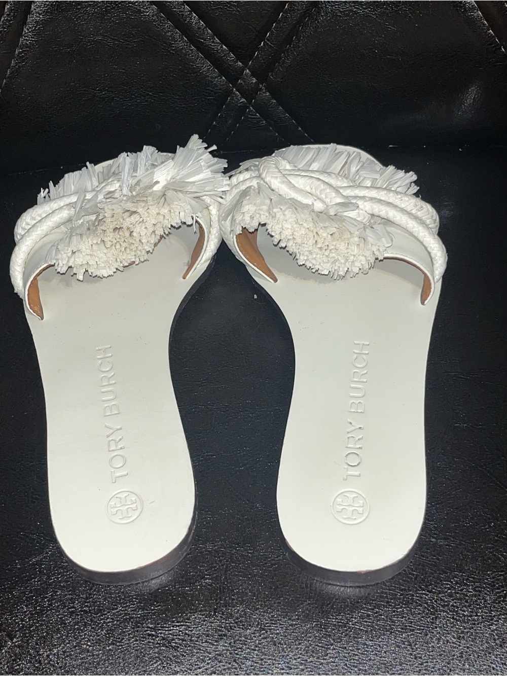 Tory Burch Womens Rope Flat Slide Sandals White Womens Size 7.5M Classic Leather - Picture 3 of 5
